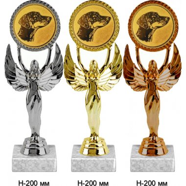 Комплект фигурок №626-33 (Выставки собак (собаководство), высота 20, 20, 20 см (Три фигурки, три жетона для вклейки плюс три цоколя и крепёж)) (Размер табличек: 45x15 мм, 45x15 мм, 45x15 мм)