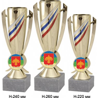 Комплект кубков №1196-5229 (Коми, высота 26, 24, 22 см (Три кубка плюс три жетона для вклейки)) (Размер табличек: 65x35 мм, 55x15 мм, 55x15 мм)