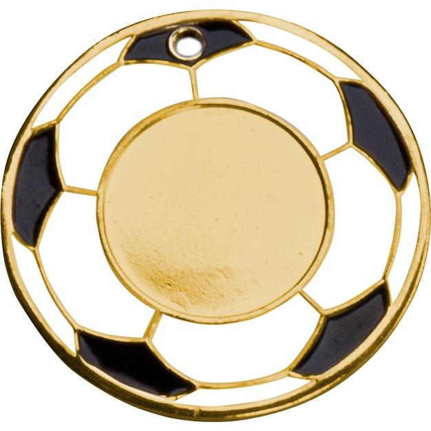 Медаль №116 (Футбол, диаметр 50 мм, металл, цвет золото. Место для вставок: лицевая диаметр 25 мм, обратная сторона диаметр 46 мм)