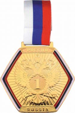 Медаль №3577 c лентой (1 место, диаметр 80 мм, металл, цвет золото)