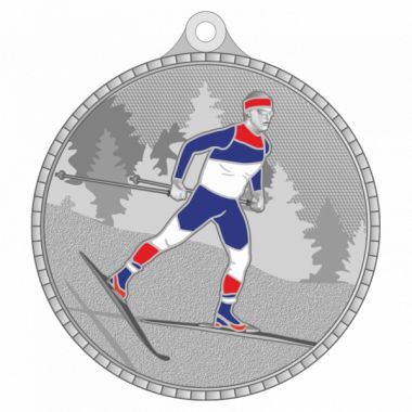 Медаль №3628 (Беговые лыжи, диаметр 55 мм, металл, цвет серебро)