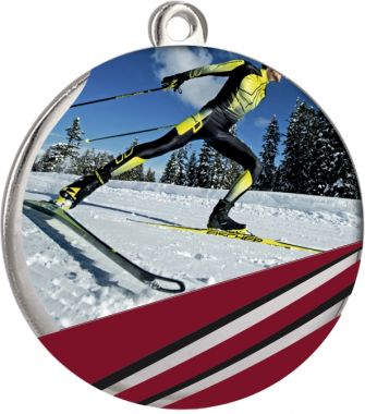 Медаль №2394 (Лыжный спорт, диаметр 70 мм, металл, цвет серебро. Место для вставок: обратная сторона диаметр 45X25 мм)
