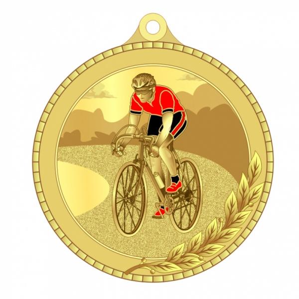 Медаль №2209 (Велоспорт, диаметр 55 мм, металл, цвет золото. Место для вставок: лицевая диаметр 40 мм, обратная сторона диаметр 40 мм)