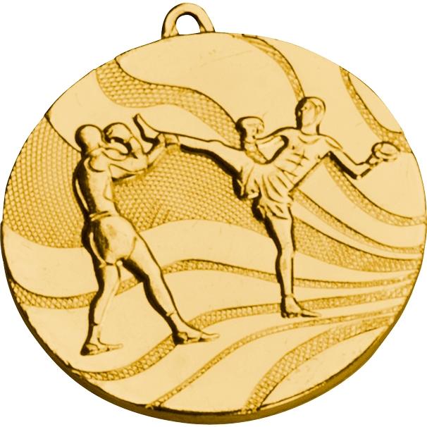 Медаль №102 (Кикбоксинг, диаметр 50 мм, металл, цвет золото. Место для вставок: обратная сторона диаметр 46 мм)