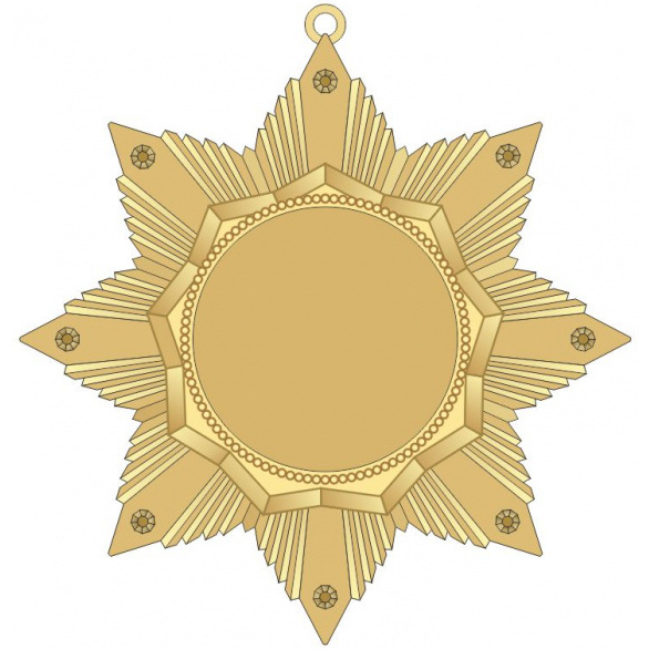 Медаль №2464 (Размер 60x60 мм, металл, цвет золото. Место для вставок: лицевая диаметр 25 мм, обратная сторона размер по шаблону)