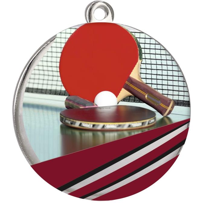 Медаль №2396 (Настольный теннис, диаметр 50 мм, металл, цвет серебро)