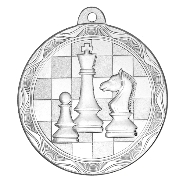 Медаль №2420 (Шахматы, диаметр 50 мм, металл, цвет серебро. Место для вставок: обратная сторона диаметр 45 мм)