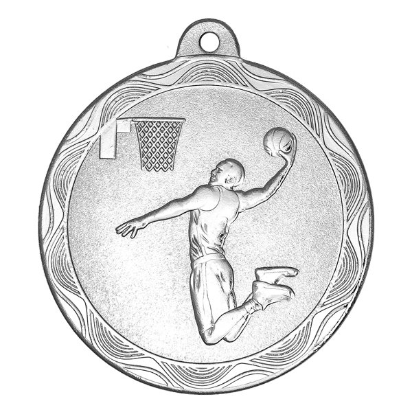 Медаль №2236 (Баскетбол, диаметр 50 мм, металл, цвет серебро. Место для вставок: обратная сторона диаметр 45 мм)