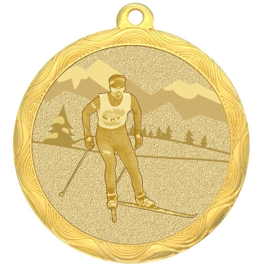 Медаль №2221 (Беговые лыжи, диаметр 50 мм, металл, цвет золото. Место для вставок: обратная сторона диаметр 45 мм)