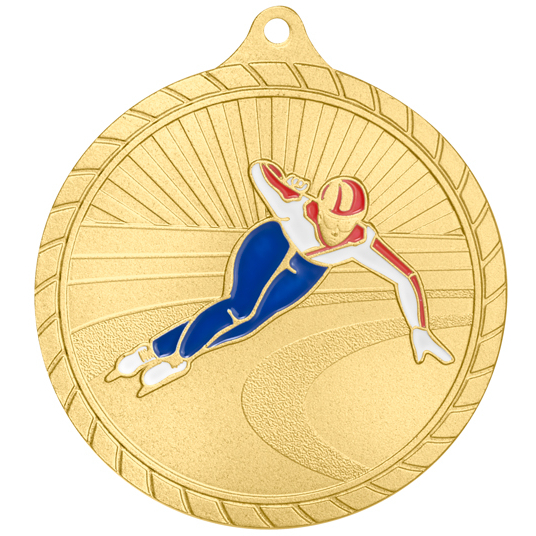 Медаль №2434 (Конькобежный спорт, диаметр 60 мм, металл, цвет золото. Место для вставок: обратная сторона диаметр 50 мм)