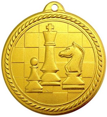 Медаль №2330 (Шахматы, диаметр 50 мм, металл, цвет золото. Место для вставок: обратная сторона диаметр 45 мм)