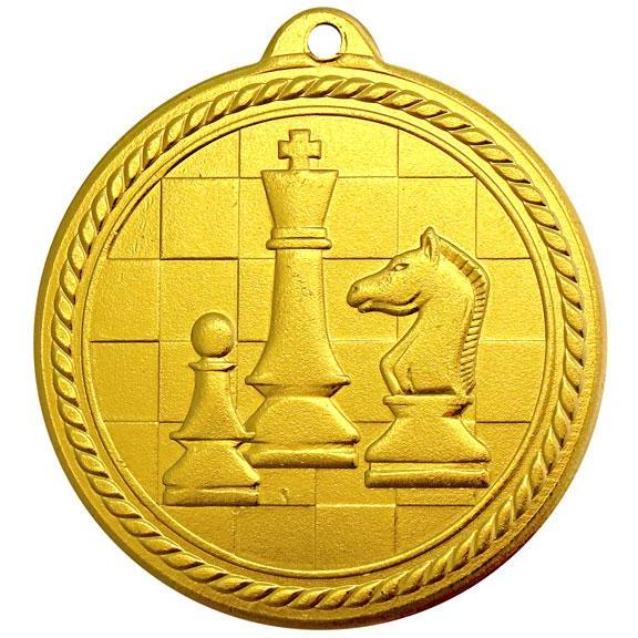 Медаль №2330 (Шахматы, диаметр 50 мм, металл, цвет золото. Место для вставок: обратная сторона диаметр 45 мм)