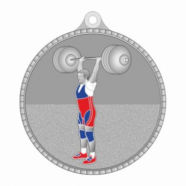 Медаль №3281 (Тяжелая атлетика, диаметр 55 мм, металл, цвет серебро. Место для вставок: обратная сторона диаметр 40 мм)