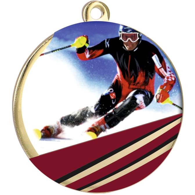 Медаль №2392 (Лыжный спорт, диаметр 70 мм, металл, цвет золото)
