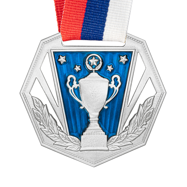 Медаль №2362 c лентой (Диаметр 60 мм, металл, цвет серебро)