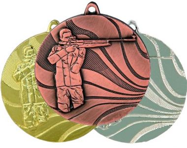 Комплект медалей №108 (Стрельба, диаметр 50 мм, металл, золото, серебро, бронза. Место для вставок: обратная сторона диаметр 45 мм)
