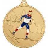 Медаль №3628 (Беговые лыжи, диаметр 55 мм, металл, цвет золото. Место для вставок: обратная сторона диаметр 40 мм)