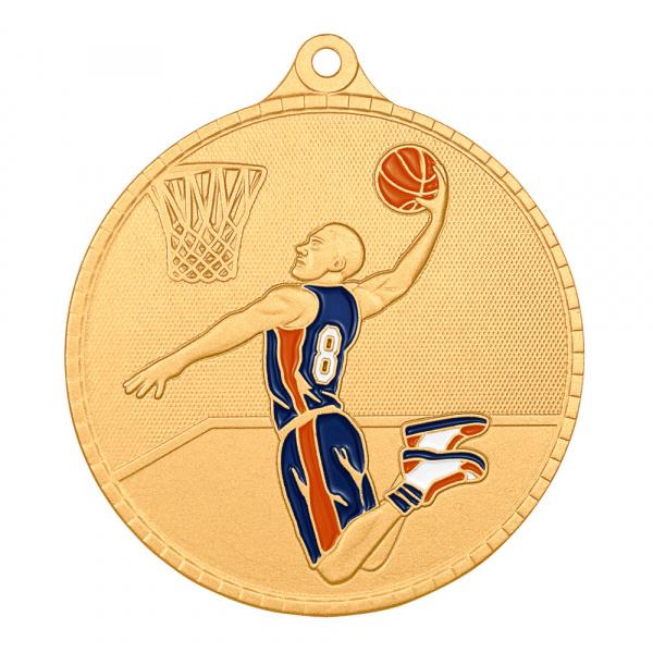 Медаль №3287 (Баскетбол, диаметр 55 мм, металл, цвет золото. Место для вставок: обратная сторона диаметр 40 мм)