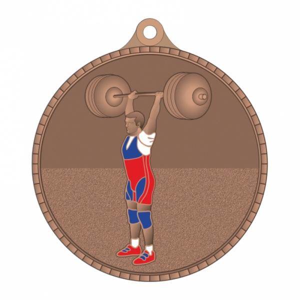 Медаль №3281 (Тяжелая атлетика, диаметр 55 мм, металл, цвет бронза. Место для вставок: обратная сторона диаметр 40 мм)