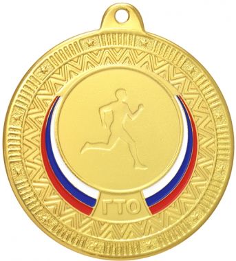 Медаль №3454 (ГТО, диаметр 50 мм, металл, цвет золото. Место для вставок: лицевая диаметр 25 мм, обратная сторона диаметр 45 мм)