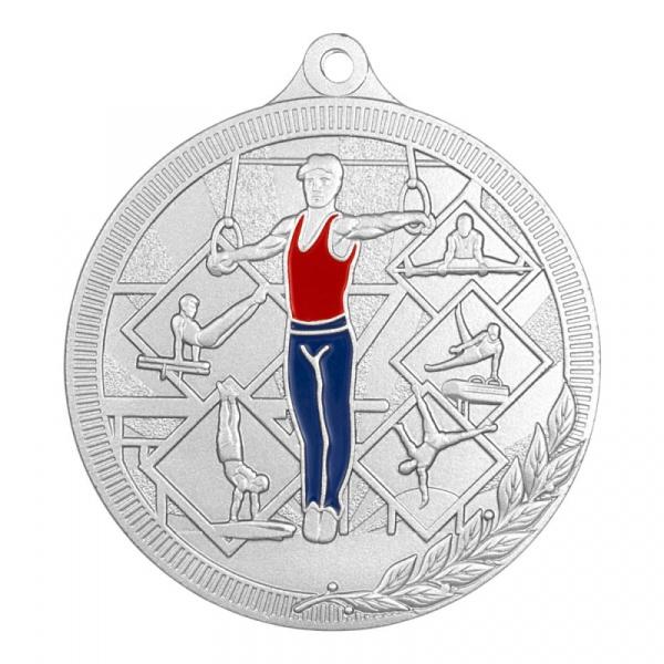 Медаль №3279 (Спортивная гимнастика, диаметр 55 мм, металл, цвет серебро. Место для вставок: обратная сторона диаметр 40 мм)