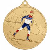 Медаль №3628 (Беговые лыжи, диаметр 55 мм, металл, цвет золото. Место для вставок: обратная сторона диаметр 40 мм)