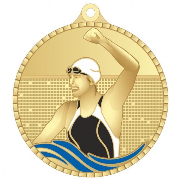 Медаль №3661 (Плавание, диаметр 55 мм, металл, цвет золото)