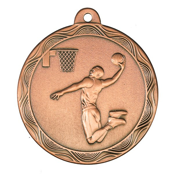 Медаль №2236 (Баскетбол, диаметр 50 мм, металл, цвет бронза. Место для вставок: обратная сторона диаметр 45 мм)