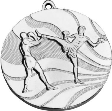 Медаль №102 (Кикбоксинг, диаметр 50 мм, металл, цвет серебро. Место для вставок: обратная сторона диаметр 46 мм)