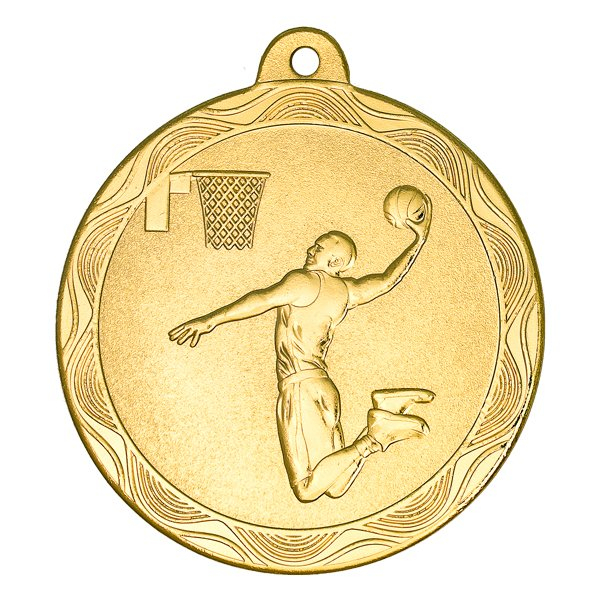 Медаль №2236 (Баскетбол, диаметр 50 мм, металл, цвет золото. Место для вставок: обратная сторона диаметр 45 мм)