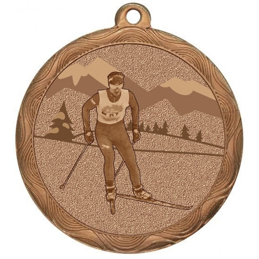 Медаль №2221 (Беговые лыжи, диаметр 50 мм, металл, цвет золото. Место для вставок: обратная сторона диаметр 45 мм)