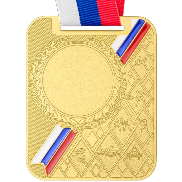 Медаль №2494 c лентой (Размер 48x65 мм, металл, цвет золото. Место для вставок: лицевая диаметр 25 мм, обратная сторона размер по шаблону)