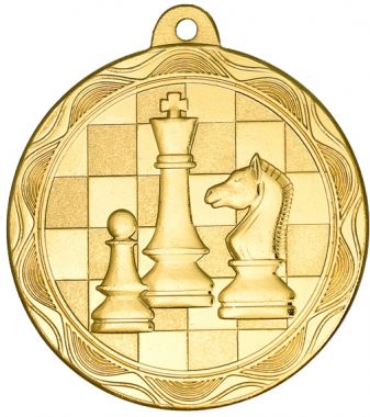 Медаль №2420 (Шахматы, диаметр 50 мм, металл, цвет золото. Место для вставок: обратная сторона диаметр 45 мм)