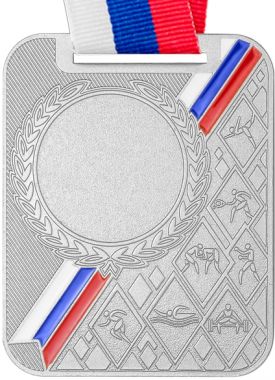 Медаль №2494 c лентой (Размер 48x65 мм, металл, цвет серебро. Место для вставок: лицевая диаметр 25 мм, обратная сторона размер по шаблону)