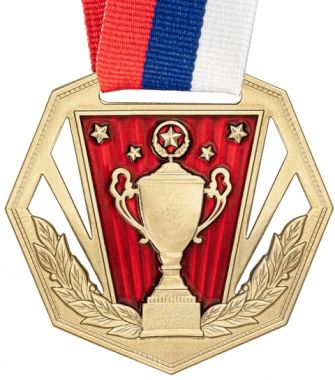 Медаль №2362 c лентой (Диаметр 60 мм, металл, цвет золото. Место для вставок: обратная сторона диаметр 50 мм)