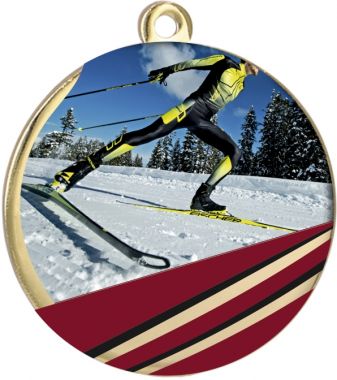 Медаль №2394 (Лыжный спорт, диаметр 70 мм, металл, цвет золото)