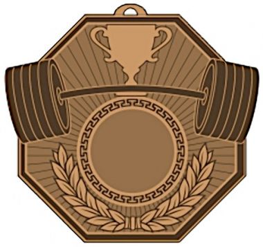 Медаль №2466 (Тяжелая атлетика, размер 71x78 мм, металл, цвет бронза. Место для вставок: лицевая диаметр 25 мм, обратная сторона размер по шаблону)