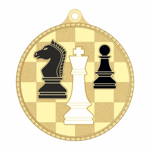 Медаль №3277 (Шахматы, диаметр 55 мм, металл, цвет золото. Место для вставок: лицевая диаметр 40 мм, обратная сторона диаметр 40 мм)