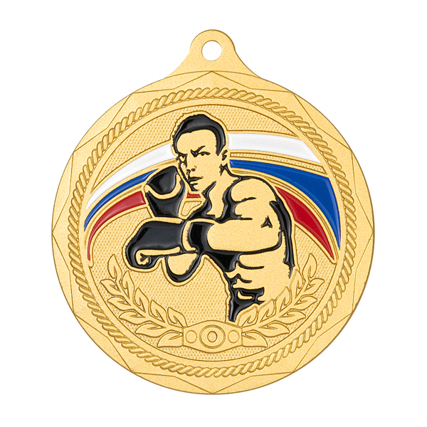 Медаль №2407 (Бокс, диаметр 50 мм, металл, цвет золото. Место для вставок: обратная сторона диаметр 45 мм)