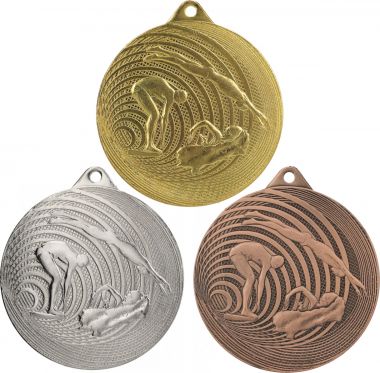 Комплект из трёх медалей №1224 (Плавание, диаметр 70 мм, металл. Место для вставок: обратная сторона диаметр 65 мм)
