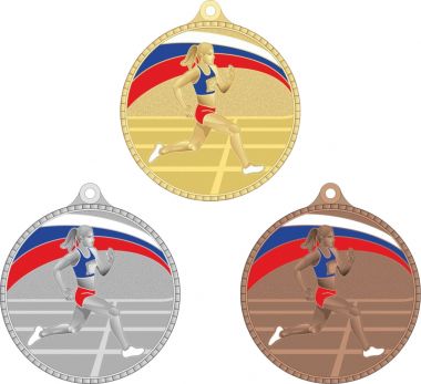Комплект из трёх медалей №1225 (Бег, диаметр 55 мм, металл. Место для вставок: обратная сторона диаметр 40 мм)