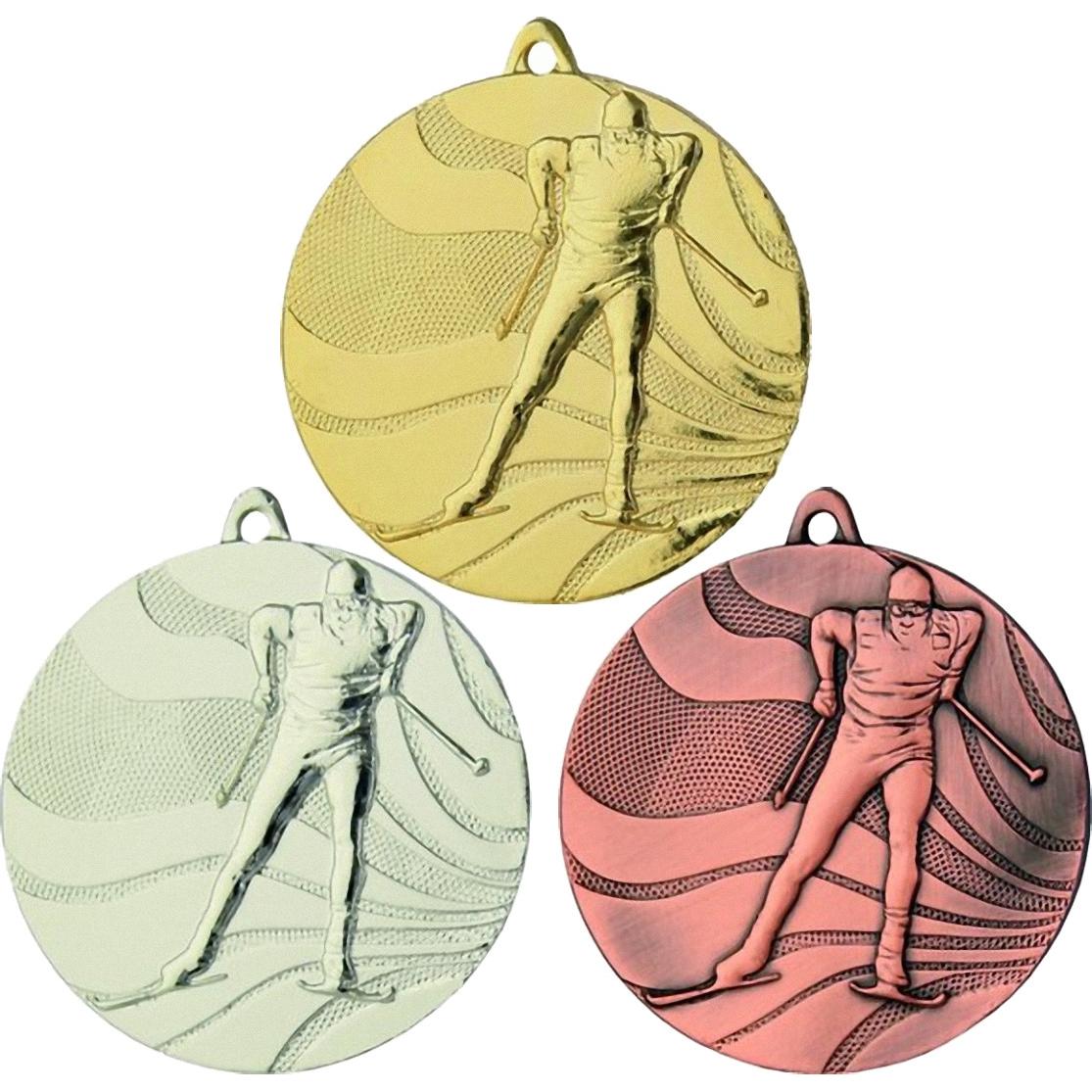 Комплект из трёх медалей №127 (Лыжный спорт, диаметр 50 мм, металл. Место для вставок: обратная сторона диаметр 46 мм)