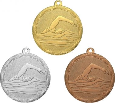 Комплект из трёх медалей №1270 (Плавание, диаметр 50 мм, металл. Место для вставок: обратная сторона диаметр 45 мм)