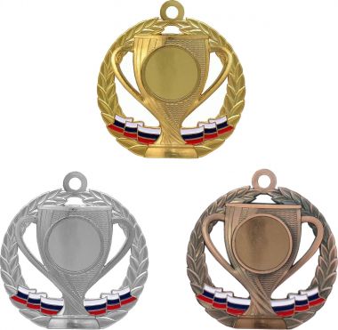 Комплект из трёх медалей №1291 (Диаметр 70 мм, металл. Место для вставок: лицевая диаметр 25 мм, обратная сторона размер по шаблону)