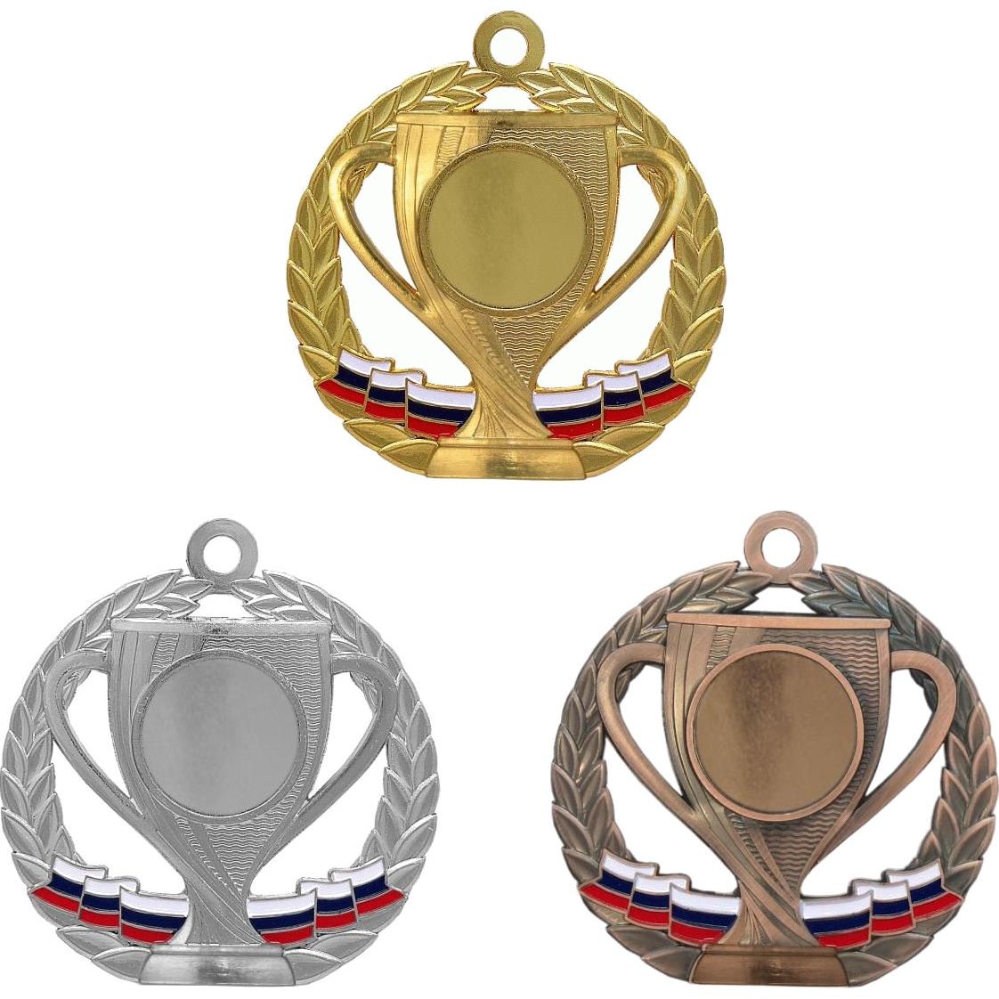 Комплект из трёх медалей №1291 (Диаметр 70 мм, металл. Место для вставок: лицевая диаметр 25 мм, обратная сторона размер по шаблону)