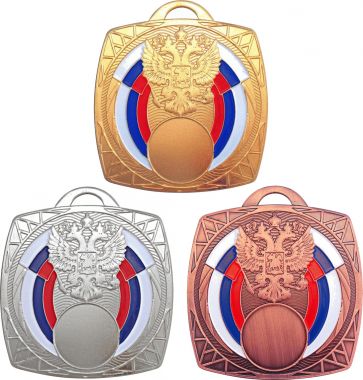 Комплект из трёх медалей №1301 (Размер 70x70 мм, металл. Место для вставок: лицевая диаметр 25 мм, обратная сторона диаметр 65 мм)