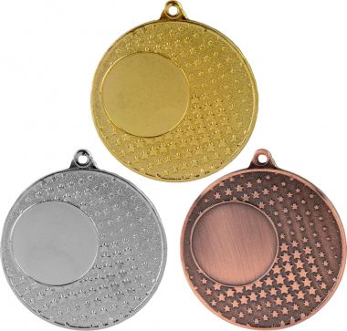 Комплект из трёх медалей №131 (Диаметр 50 мм, металл. Место для вставок: лицевая диаметр 25 мм, обратная сторона диаметр 46 мм)