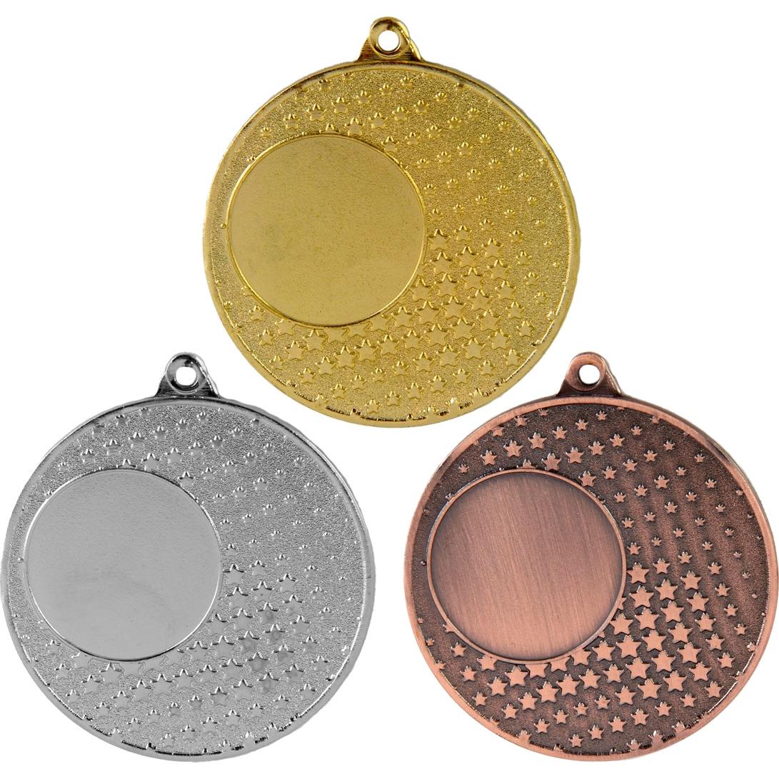 Комплект из трёх медалей №131 (Диаметр 50 мм, металл. Место для вставок: лицевая диаметр 25 мм, обратная сторона диаметр 46 мм)