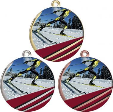 Комплект из трёх медалей №2263 (Лыжный спорт, диаметр 50 мм, металл. Место для вставок: обратная сторона размер по шаблону)