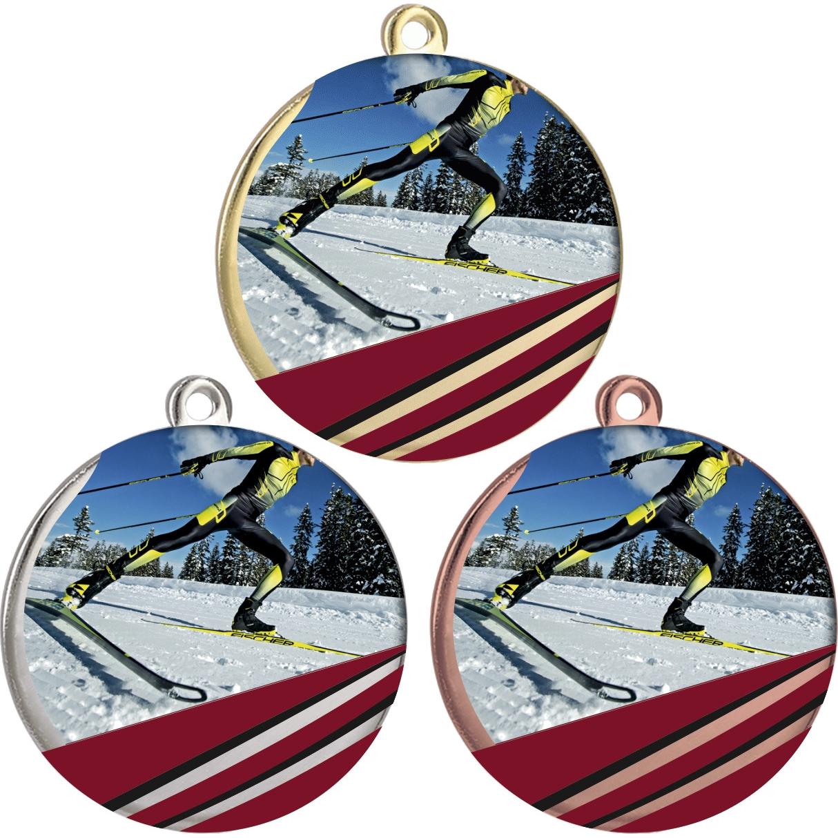 Комплект из трёх медалей №2263 (Беговые лыжи, диаметр 50 мм, металл. Место для вставок: обратная сторона размер по шаблону)